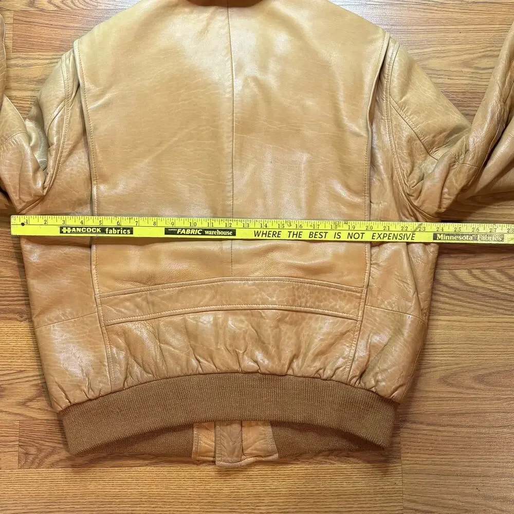 Vintage 1980s Remy Leather Bomber Tan Jacket Mens Large USA Shearling Collar